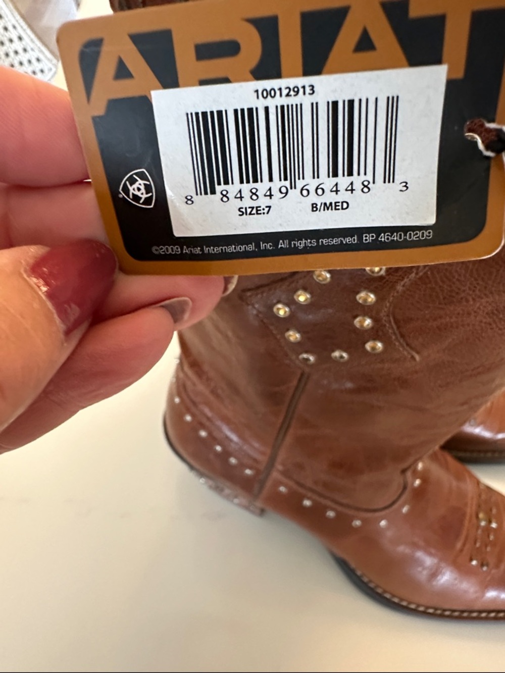 Ariat Women's Cognac Leather Studded Western Boots - Picture 8 of 8